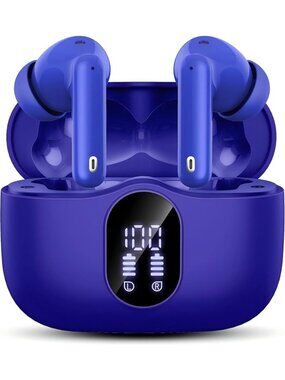 Wireless Dark Blue Bass Stereo Noise Cancelling 36H Playtime Bluetooth Earbud